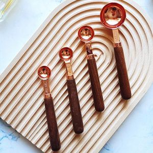 Measuring Tools 4pcs Champagne Gold Wooden Handle Coffee Beans Powder Scoop Mini Tea Spoon Milk Sugar Salt Spice Kitchen