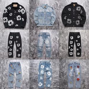 Herren Jeans High Street Designer Denim Tears Stacked Jeansbiker Fit für Männer Mann Slim Painted Patch Jacken Outwear Mäntel