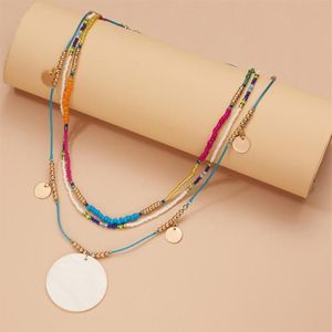 Multi camadas simples contas de semente cordão colar feminino corda frisada moeda redonda curto gargantilha jóias presente chokers288n