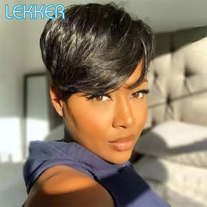 Синтетические s Lekker Wear to go Короткие человеческие волосы пикси, прямой боб для женщин, бразильская челка Remy с цветной боковой частью, без кружева 231007