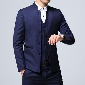 Ternos masculinos terno 3 peça conjunto fino ajuste jaqueta calças banquete de casamento masculino gola cor sólida negócios casual blazer colete calças