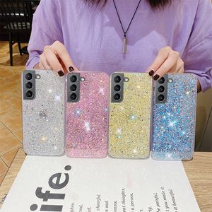 Sparkly bling glitter epoxy cases soft tpu rubber slim shockproof for samsung s21 fe s22 plus s23 ultra a14 a24 a34 a54 a04 a13 a23 a33 a53 a73 a12 a22 a32 a52 a72 a71 a71 a71