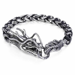 Davieslee Drachenkopf-Herrenarmband, männlich, 316L-Edelstahl, Weizen-Gliederkette, Punk-Schmuck, 9 mm, 21,5 cm, DLHB450 21063538