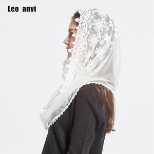 Leo anvi renda infinito cachecol feminino marfim branco mantilla tradicional capela católica véu hijab cachecol e envoltórios muçulmano hijab1285b