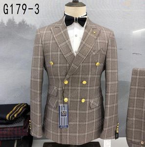 Herrenanzüge, modisch, kariert, für Männer, Slim-Fit, zweireihig, Blazer, Hosen, 2-teiliges Set, Abschlussball, Hochzeit, Business-Anzug, luxuriöser Herren-Smoking