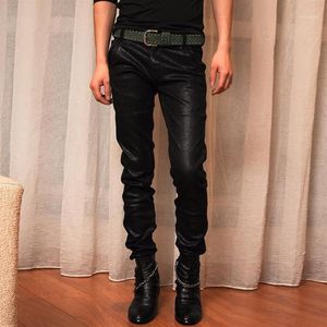 Calças masculinas mixcubic estilo coreano preto skinny revestimento homens casuais slim fit elástico lavagem brilhante homens 28-34213h