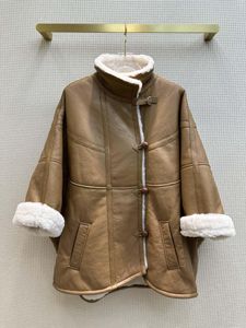 Kadın Ceketleri Sonbahar ve Kış Bir Pelerin Tipi Ceket Tavan Gevşek Versiyon Yoğunluk Kalın Sıcaklık Süper Yumuşak Deri