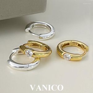 Hoop Earrings Single Cubic Zirconia Huggie Earring 925 Sterling Silver 18K Gold Plated Korean Trendy Simple Plain Round For Women