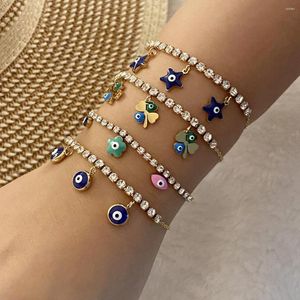 Charm Bracelets 316L Stainless Steel Full White Zircon Star Eyes Bracelet For Women Girl Fashion Wrist Chain Jewelry Lady Holiday Gift