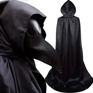 Halloween Costume Death Black Cloak Cosplay Black Bird Mouth Mask Full Set Halloween Masquerade Party Costumes for Adult Unisexcosplay