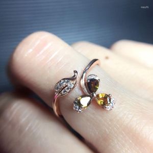 Cluster Rings Flower Ring Wedding Tourmaline Natural Real 925 Sterling Silver Fine