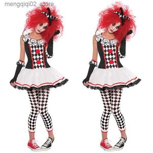 Тематический костюм Halloween Come для женщин Цирковой клоун Джокер Come Horror Косплей приходит для взрослых Вечеринка Сценическое платье Q231010