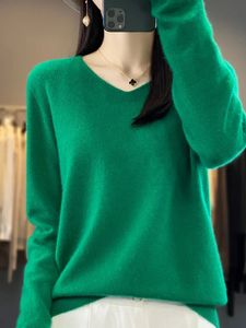 Women Sweters Kobiety jesienne zima pullover aliselect moda 100% wełniane wełniane wełniane odzież vneck długie rękawe topy z dzianiny 231009