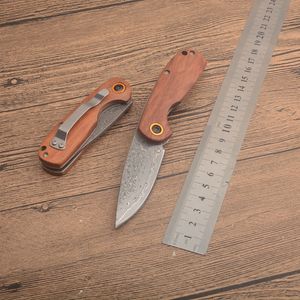 1Pcs G1085 Damascus Folding Knife Rosewood Handle Outdoor Camping Hiking EDC Pocket Folder Gift Knives Tools