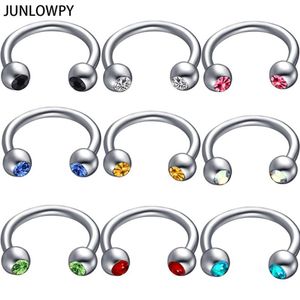 mix 6-14mm Silver Septum Gem Eyebrow Piercing 100pcs lot with 10 color Body Piercing 16G Nose Hoop Tragus Ear Body Jewelry Men1963