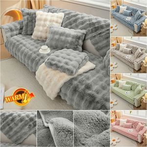 Stuhlhussen verdicken Kaninchen-Plüsch-Sofa-Schonbezug, universell, rutschfest, superweich, Handtuch-Couch-Kissen für Wohnzimmer, moderne Heimdekoration 231009