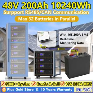 48V 200AH LifePO4バッテリー150AH 100AH 51.2V 10KWH RS485缶は、並列リチウムリン酸塩バッテリーで最大32pcs