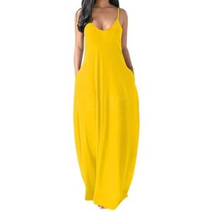 Sukienki swobodne 2021 Summer Kobiety Plus Size Dresse Seksowne damskie rękawy w dekolcie Spaghetti Strap Sundress Ladies Solid Kolor 235Q