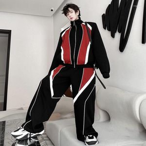 Men's Tracksuits SYUHGFA Male Sport Sets Stitching Color Cardigan Stand Collar Jacket Coat Korean Fashion Wide Leg Trousers Autumn