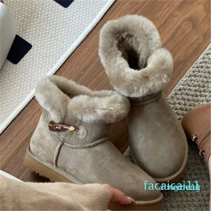 Designer -Sheepskin Mini Booties Mid Short Shearling Spill Talia växla stängning Boot Wool Waterproof Shoes