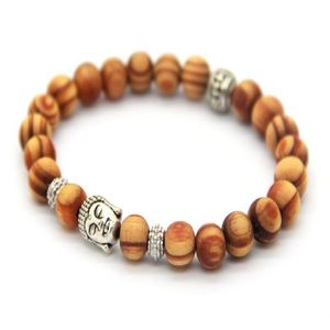 Whole New Arrival Products 8mm Antique Silver Buddha Head Beaded Bracelets With Nice Wood Beads Jewelry2522
