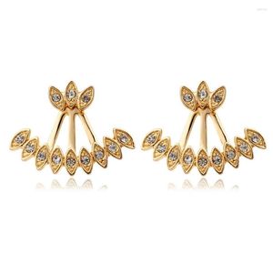 Stud Earrings Ear Jacket Double Sided Gold Color Peacock Feather Eye Pave CZ Back And Front Swing For Women Girls Jewelry Aros