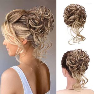 Grampos de cabelo sintético encaracolado scrunchie chignon com anel de proibição de borracha envoltório na cauda bagunçado rabo de cavalo extensão para mulher