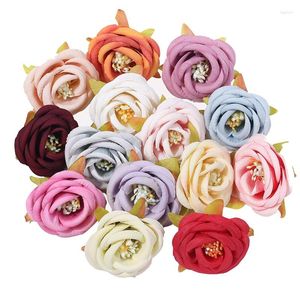 Dekorativa blommor 10st 4cm Silk Artificial Rose Head For Home Decor Garden äktenskap bröllopsdekoration Fake Flower Diy Wreath Accessories