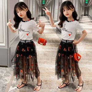 Sommer Kinder 2PCS Mädchen Kleidung Sets Teenager 6 8 10 12 14 Jahre Lässige Schule Kleidung Sets Tops T-shirt Tutu Rock Outfits C0225 159284O