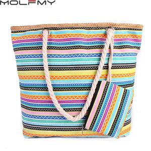 Alışveriş çantaları bayanlar tuval çanta 2 adet set renkli çizgili büyük kapasiteli omuz alışveriş çantası bohemia kadın plajı gündelik 231006