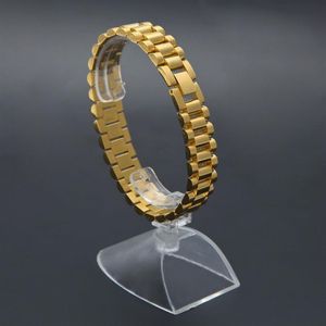 Mens Watch Link Bracelet Gold Plated Stainless Steel Strap Links Cuff Bangles Hip Hop Jewelry Gift247T