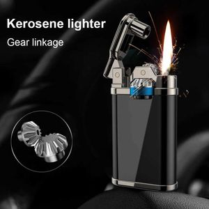 Tändare Creative Gear Linkage Petrol Cerogene Lighter New Retro Portable Metal Flint Ingen bensinolja Cigarettcigarettändare Gadget för män M0RB