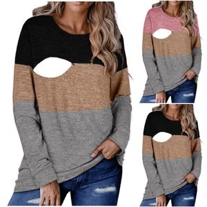 Moderskapstoppar Tees Womens Maternity Casual Long Sleeve Zip Up Nursing T Shirt Tops för ammande moderskapskläder för ammande mödrar 231006