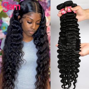 Spetsar peruker Deep Wave Bundles Human Hair Brazilian Weaving 100 Raw Virgin 30 Inch 3 4 Deal Curly Natural 231007