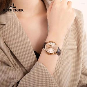 Wristwatches Reef Tiger/RT Ladies Automatic Mechanical Watch Waterproof Leather Band Women Diamond Watches Relogio Feminino