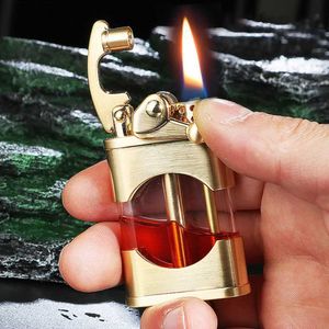 Lighters Windproof Metal Zorro Kerosene Lighter Transparent Oil Tank Creative Rocker Retro Flint Petroleum Lighters Smoking Accessories 6PBJ