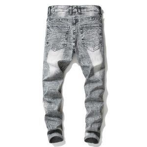 Sprzedawanie męskich rowerów dżinsy mody swobodny szczupły spodnie męskie dżinsy dziury rozciągają szary dżinsowe spodnie 252e