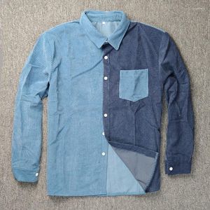 Men's Casual Shirts Fashion Men Long Sleeve Corduroy Shirt Patchwork Male Breathable Lapel Contrast Color Blouses Tops