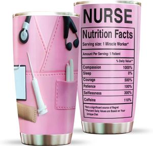 Canecas Enfermeira Nutrição Fatos Copo de aço inoxidável com tampa presente para enfermeira - caneca de café de trabalho uniforme - presentes de enfermeira 20oz 231007