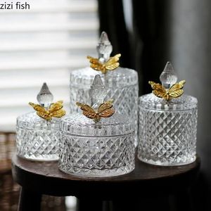 Decorative Plates Glass Storage Jars Candy Jar Jewelry Storage Box Golden Butterfly Decorative Crystal Storage Jar with Lid Spice Organizer 231009