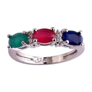 Jewelry Lab Ruby Emerald Sapphire 18K White Gold Plated Silver Fashion Ring Size 6 7 8 9 10 11 12 Whole248f