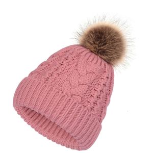 Autumn and winter new big ball knitting twist thread double-layer Plush thickened wool hat