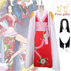 Anime Boa Han Cosplay Kostüm Seksi Empire Red Kimono Elbise Kıyafetler Pelerin Küpe Küpe Koruyucu Koşulları Womencosplay için