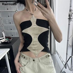 Tanques femininos karrcat cyber y2k halter topos grunge irregular camisola gótico japonês harajuku colheita topo chique designer roupas punk