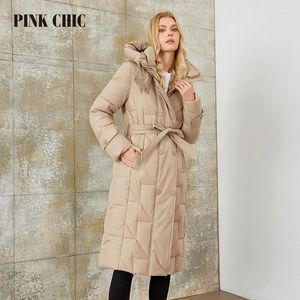 Trench da donna ROSA CHIC 2023 Inverno lungo addensare donna Piumini Cintura classica calda con cappuccio Bottone Casual Parka W6629