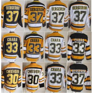 CCM Hockey Retro 37 Maglie Patrice Bergeron Retire 30 Gerry Cheevers 33 Zdeno Chara 17 Milan Lucic 75 Anniversario Vintage Classico Nero Bianco Giallo Traspirante