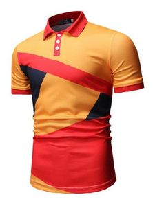 Maßgeschneiderte T-Shirts Polos 082 Farbblock Neues Herren-Kurzarm-Knopfdruck-Casual-Pullover-Poloshirt POLO-Shirt
