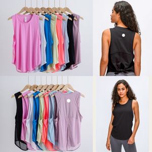 LU-1222 Mulheres Yoga Top Correndo Sem Mangas Colete Esportivo Respirável Camiseta Fiess Mesh Tops