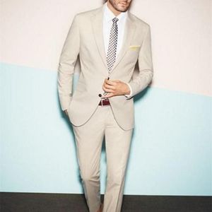 Herrdräkter 2023 bröllopskläder män passar skräddarsydd beige tuxedos tre bit formell brudgum (jacka byxor slips)