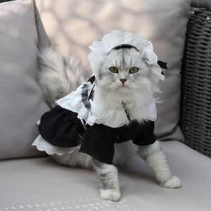 Trajes de gato traje de empregada cosplay uniforme transformação engraçado bonito roupas para animais de estimação vestido filhote de cachorro suprimentos